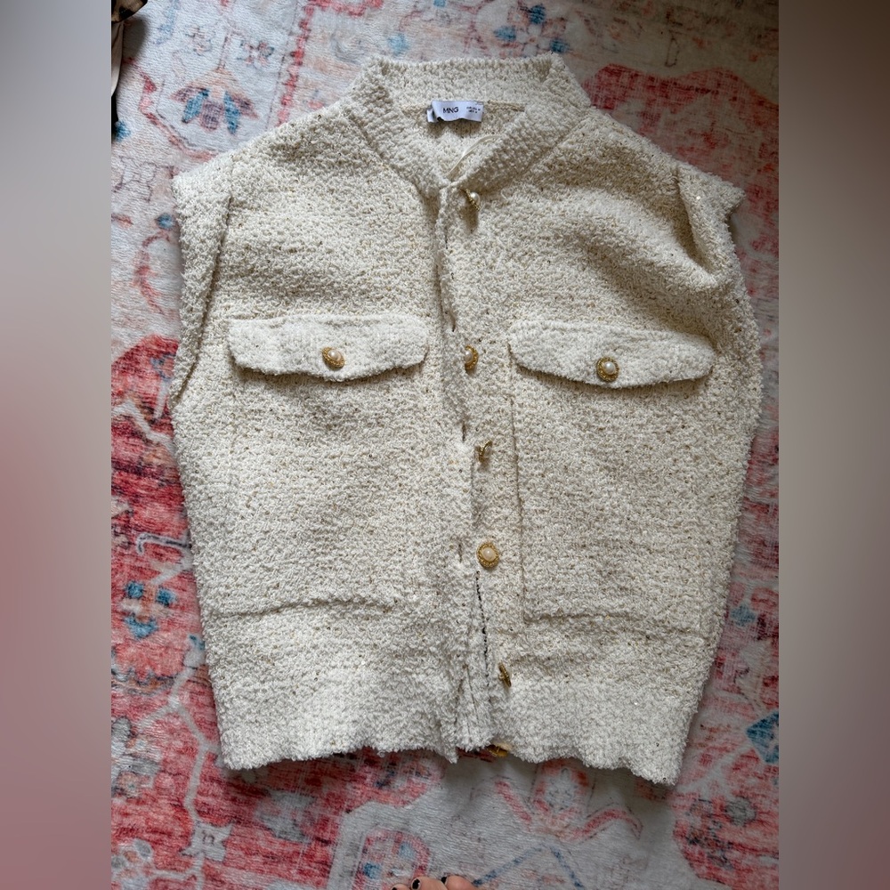 Mango Cream Textured Knit Cardigan